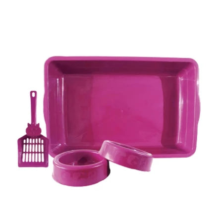 Kit Caixa de Areia para Gatos Bandeja Comedouro e Pá Higiênica pet Care