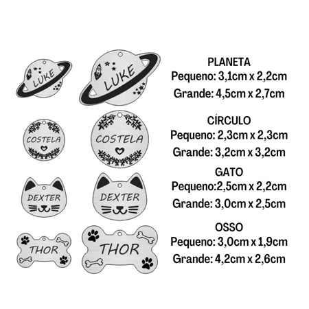 Plaquinha de Identificação Pet Pingente Cachorro Gato Personalizado