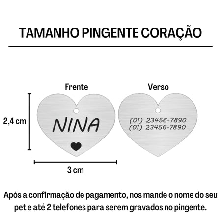 Plaquinha de Identificação Pet Pingente Cachorro Gato Personalizado