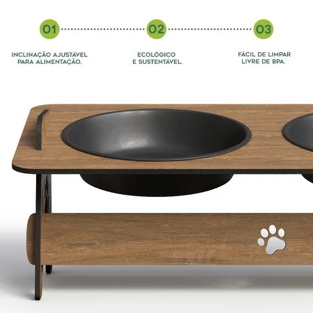 Comedouro Elevado Suspenso Tabaco MDF Gato Cachorro Bebedouro Pet