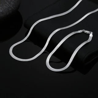 Conjunto Feminino Colar de Osso de Cobra Laminado e Pulseira Corrente Banhados a Ouro 18k Elegância