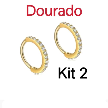 Kit 2 Piercing Nariz Cartilagem Argola Cravejado Strass 7mm