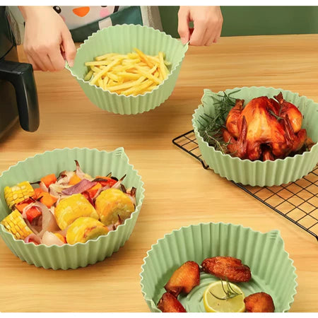 Kit 6 Cesto Em Silicone Antiaderente Air Fryer Reutilizável Protetor Microondas Panela Forno Cesta Antiaderente