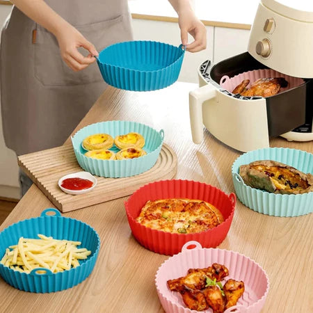 Kit 6 Cesto Em Silicone Antiaderente Air Fryer Reutilizável Protetor Microondas Panela Forno Cesta Antiaderente