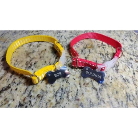PLAQUINHA IDENTIFICAÇÃO + Coleira PET COM NOME GRAVADO