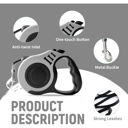 Coleira Guia Retrátil 3Pets Cachorro Cães Gatos Resistente Com Trava Até 11.33kg