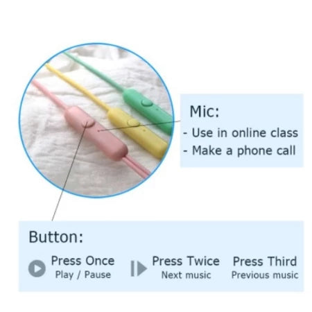 Fone De Ouvido Macaron com fio e microfone