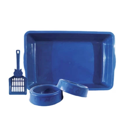 Kit Caixa de Areia para Gatos Bandeja Comedouro e Pá Higiênica pet Care
