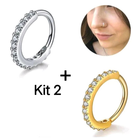 Kit 2 Piercing Nariz Cartilagem Argola Cravejado Strass 7mm