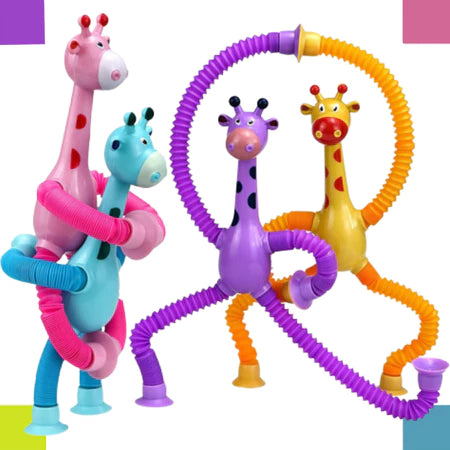 Kit 4 girafas estica e gruda pop it tubo tiktok com luz brinquedo para crianças lançamento promoção