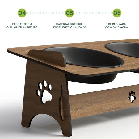 Comedouro Elevado Suspenso Tabaco MDF Gato Cachorro Bebedouro Pet