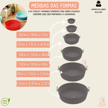 Kit 6 Cesto Em Silicone Antiaderente Air Fryer Reutilizável Protetor Microondas Panela Forno Cesta Antiaderente