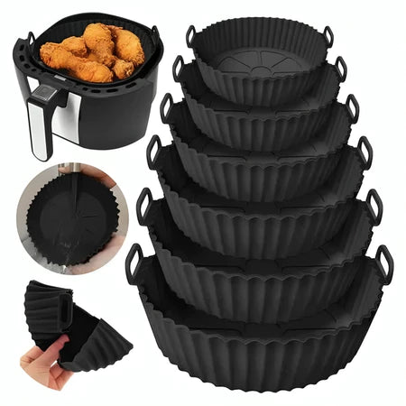 Kit 6 Cesto Em Silicone Antiaderente Air Fryer Reutilizável Protetor Microondas Panela Forno Cesta Antiaderente