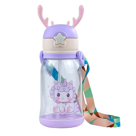 Garrafas De Alce Água Portáti Infantil 600ml Com Canudo e Cordão Copos Desenho