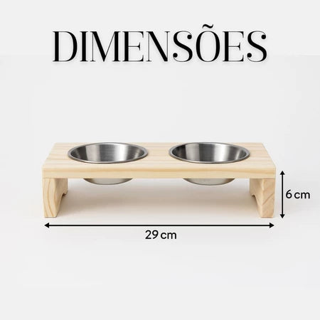 Comedouro de Gato em Madeira e tigela de Alumínio