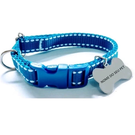 PLAQUINHA IDENTIFICAÇÃO + Coleira PET COM NOME GRAVADO
