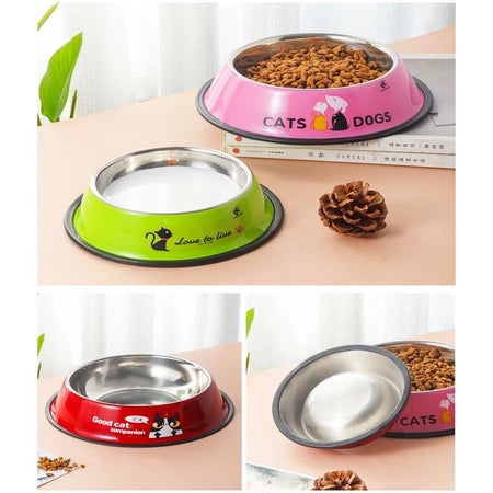 Pet Comedouro e Bebedouro inox Para Cão E Gato Tigelas Inox Coloridas antiderrapante
