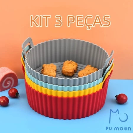 Kit 3 Forma Para Fritadeira Air Fryer Em Silicone Redondo para Cozinha